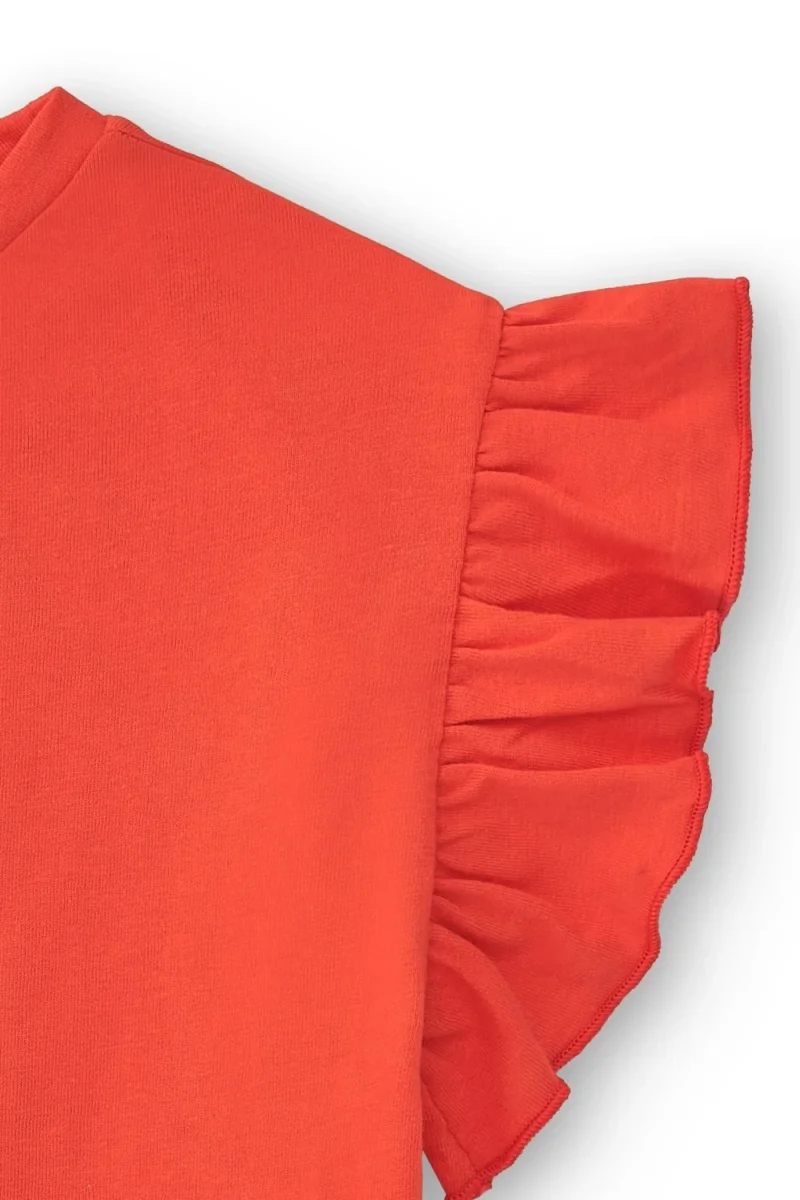 Camiseta niña roja manga corta con volantes - Imagen 5