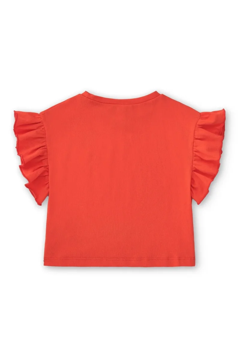 Camiseta niña roja manga corta con volantes - Imagen 4