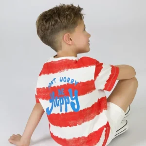 Camiseta niño rayas rojas