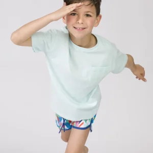 Camiseta niño aguamarina bolsillo