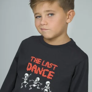 Camiseta manga larga de niño antracita esqueletos