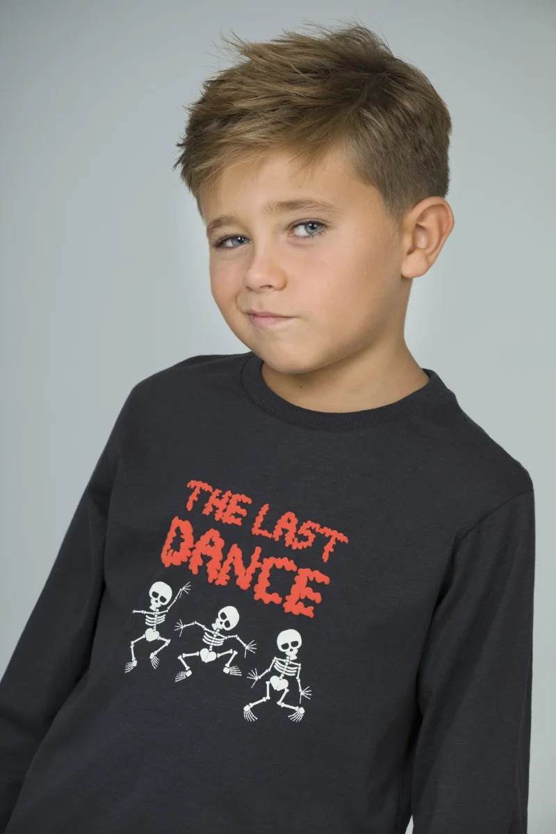Camiseta manga larga de niño antracita esqueletos - Imagen 2