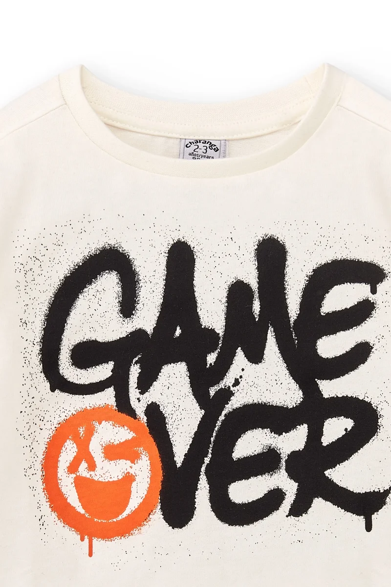 Camiseta manga larga de niño color crudo Game Over - Imagen 6