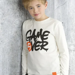 Camiseta manga larga de niño color crudo Game Over