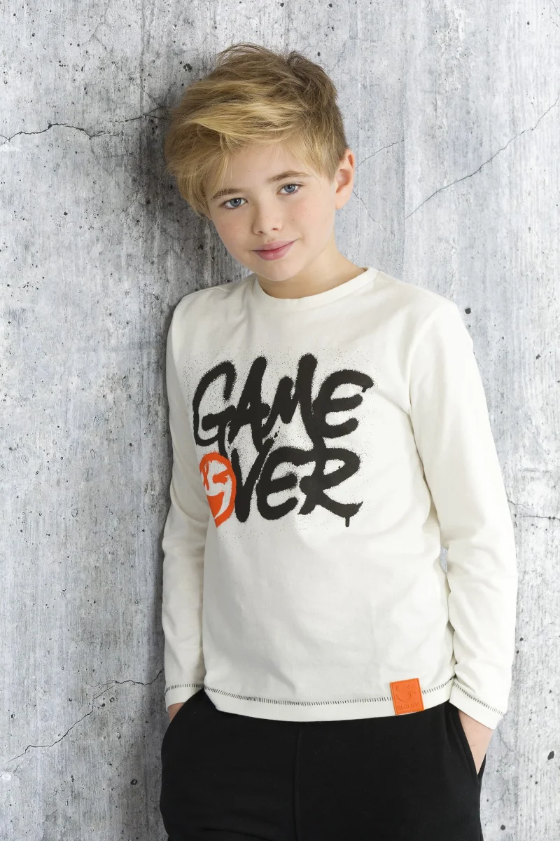 Camiseta manga larga de niño color crudo Game Over