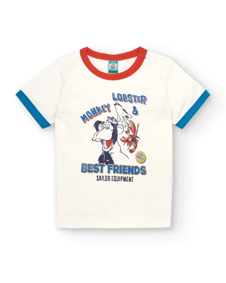 Camiseta niño cruda estampado marinero - Imagen 3