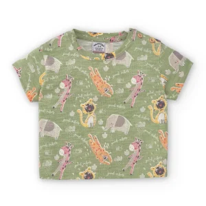 Camiseta verde estampada de animales de recién nacido