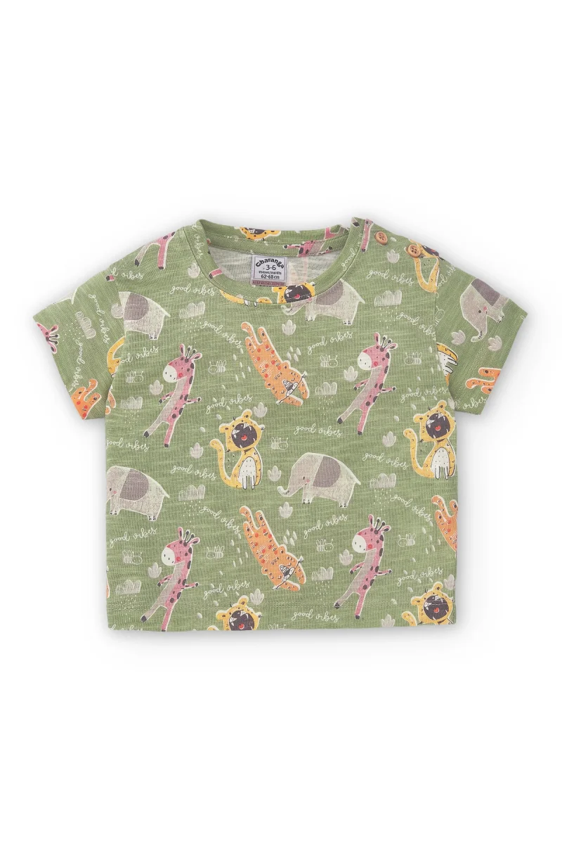 Camiseta verde estampada de animales de recién nacido