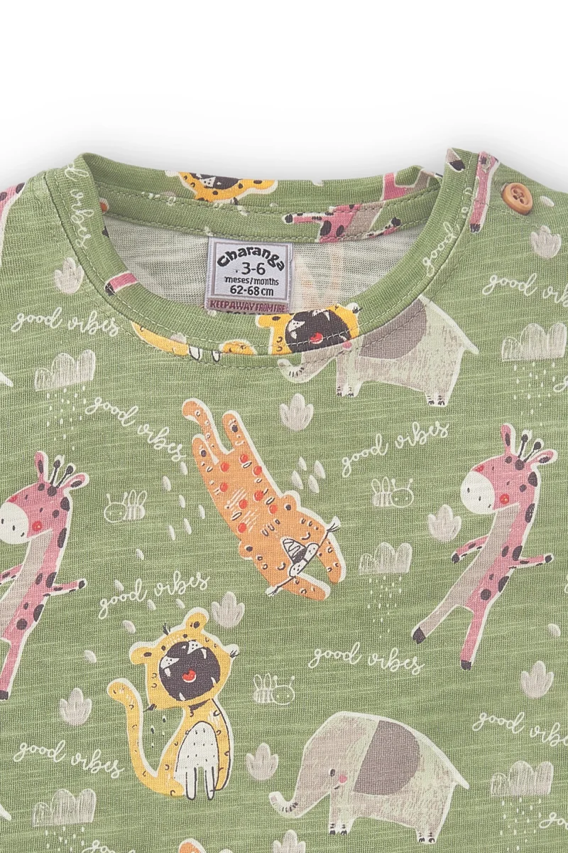 Camiseta verde estampada de animales de recién nacido - Imagen 4