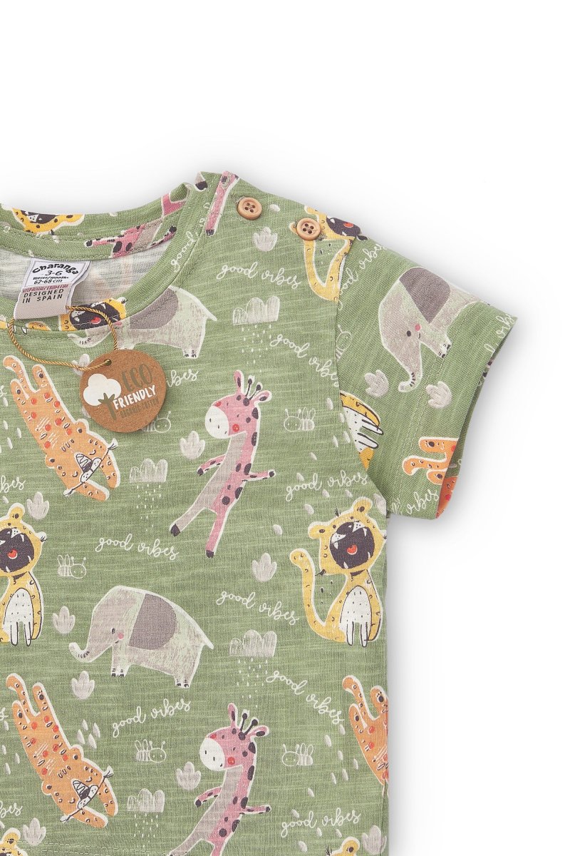 Camiseta verde estampada de animales de recién nacido - Imagen 5
