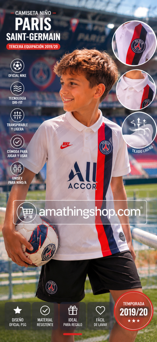 NIKE – Camiseta Niño Paris Saint-Germain Blanca 2019/2020 ¡Edición Oficial con Descuento! - Imagen 5