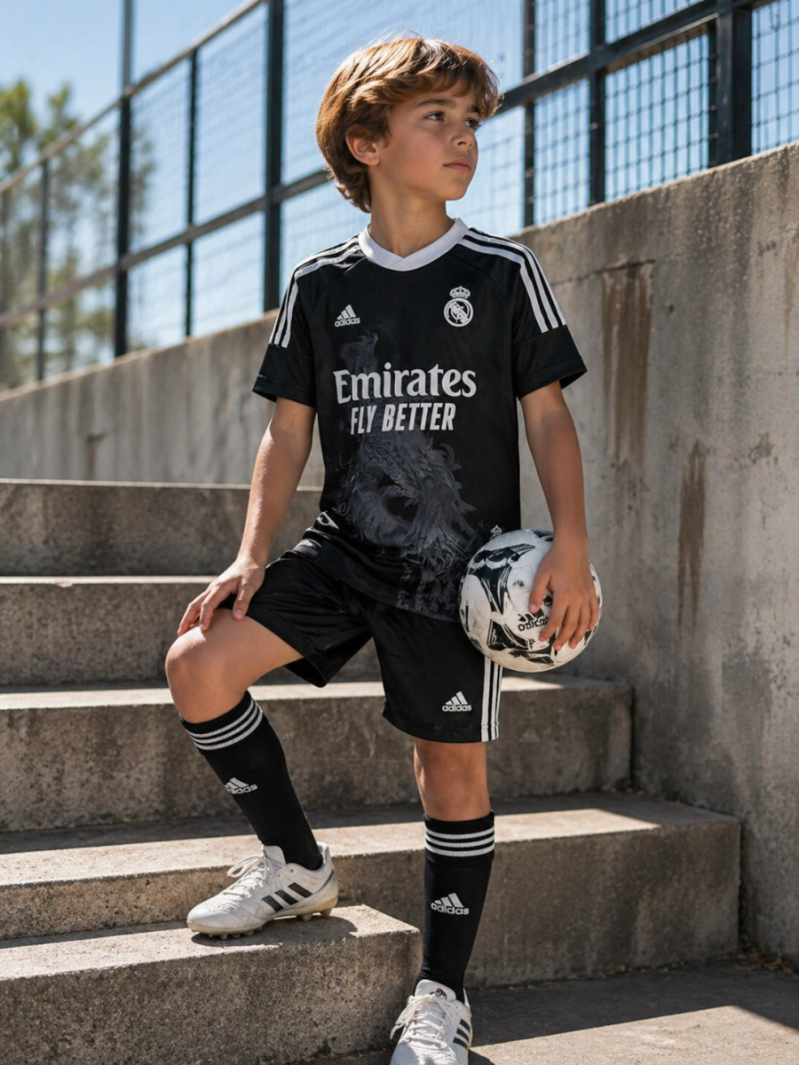 ADIDAS – Camiseta Real Madrid Niño Human Race 9-10 años – Adidas Oficial Negra/Blanca - Imagen 9