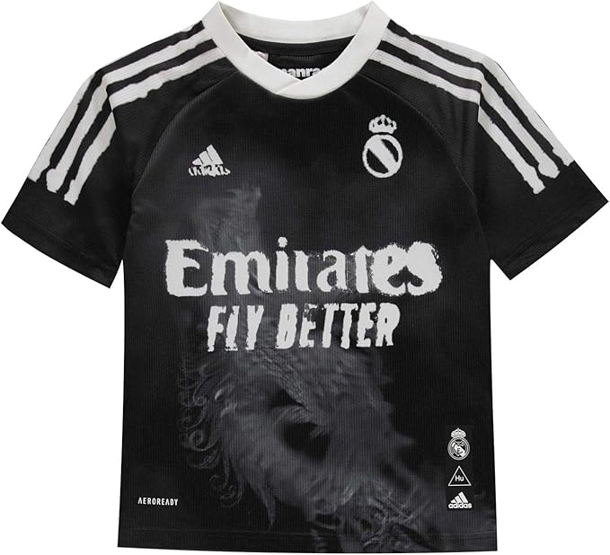 ADIDAS – Camiseta Real Madrid Niño Human Race 9-10 años – Adidas Oficial Negra/Blanca