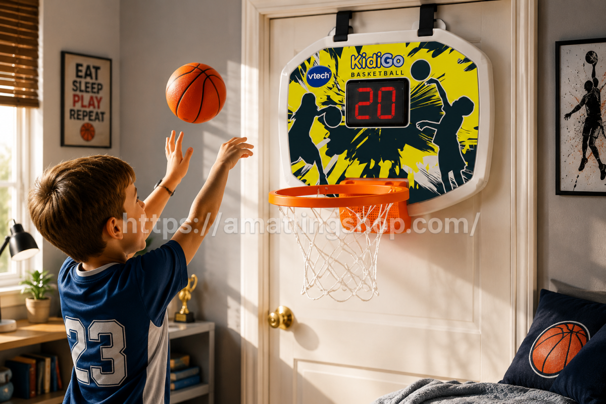 VTECH – Canasta de Baloncesto Interactiva VTech KidiSports para Puerta con Marcador Digital - Imagen 4