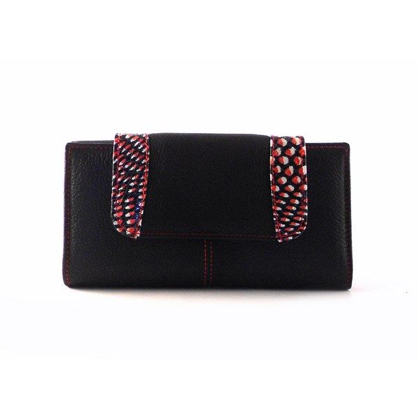 Cartera mujer grande de piel auténtica NILO combinada rojo/negro - Imagen 6