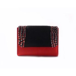Cartera mujer pequeña piel auténtica NILO combinada rojo/negro