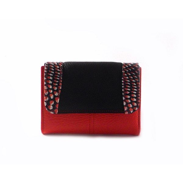 Cartera mujer pequeña piel auténtica NILO combinada rojo/negro