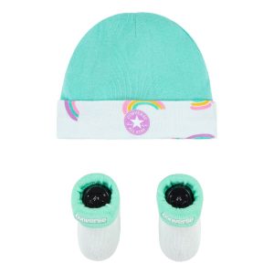 CONVERSE – Conjunto Bebé Converse Gorro Turquesa y Patucos Arcoíris