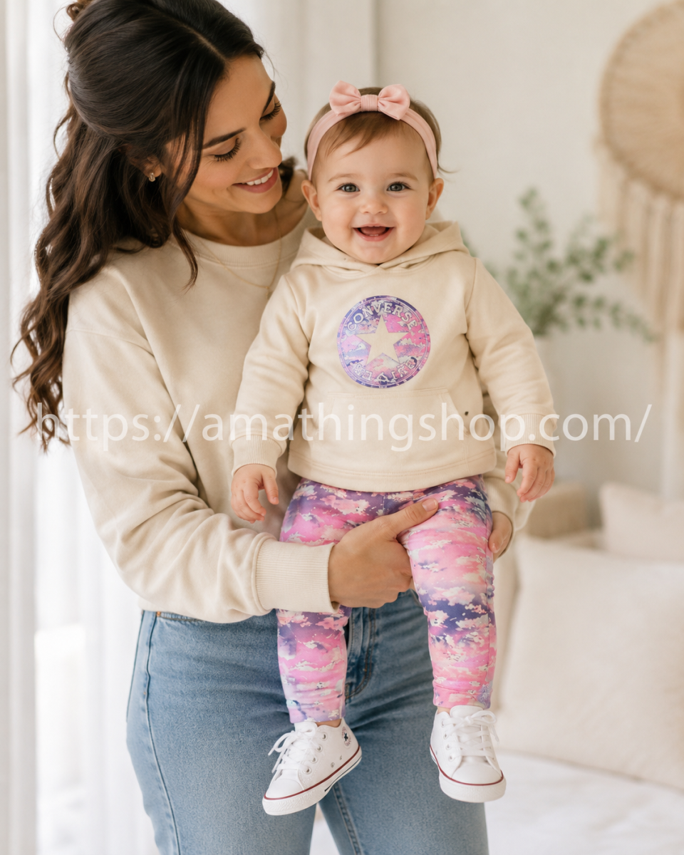 CONVERSE – Conjunto Bebé Converse Sudadera con Capucha y Leggings Rosa - Imagen 4