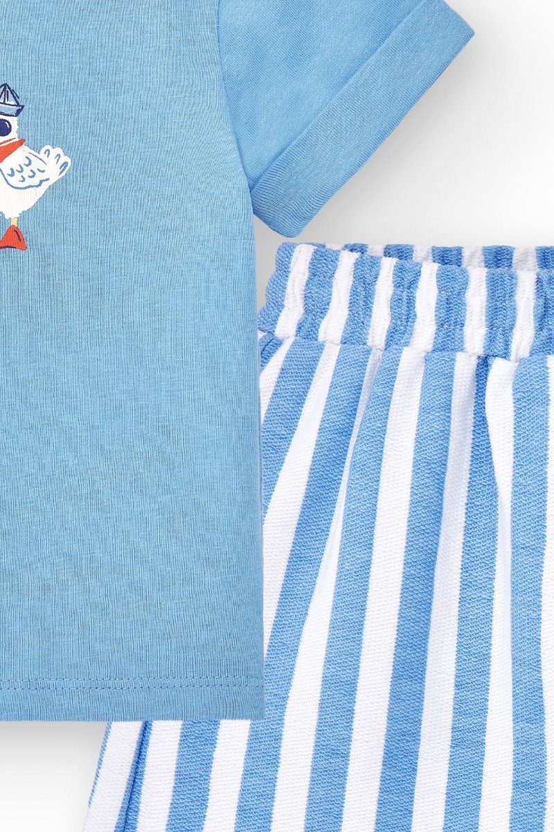 Conjunto niño camiseta azul y bermuda de rayas - Imagen 3