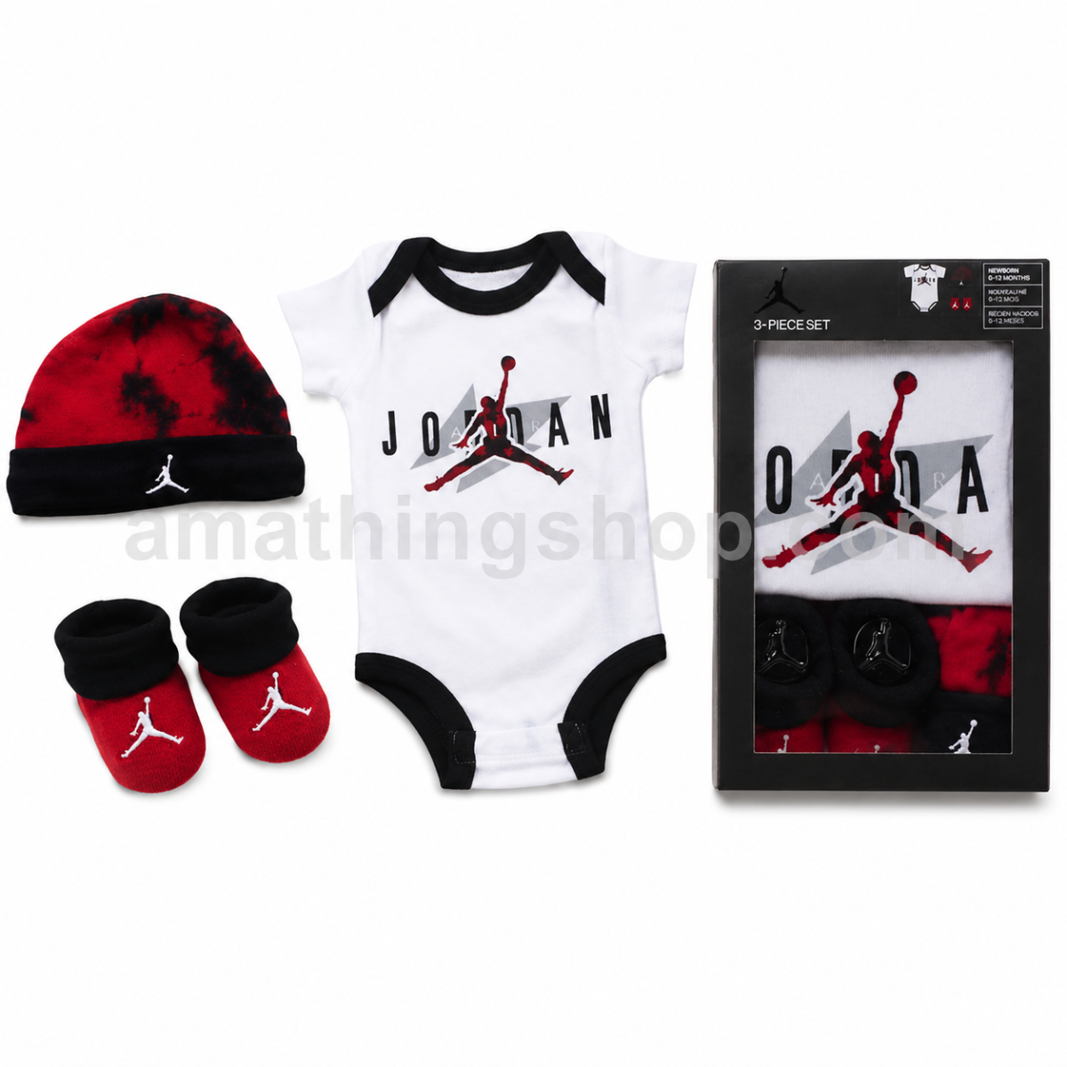 NIKE – Conjunto Bebé Air Jordan 3 Piezas Body Gorro y Patucos Blanco Negro Rojo Edición Limitada NJ0446-001 - Imagen 8