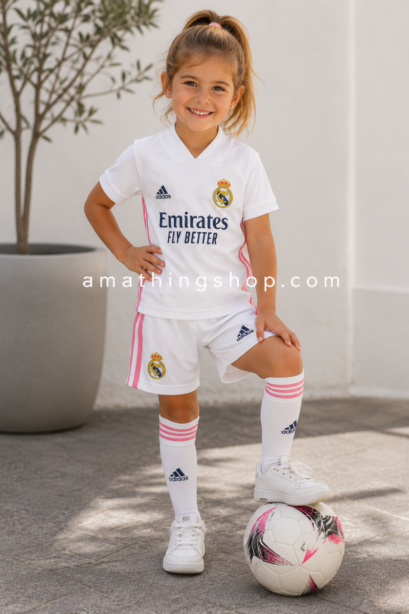 ADIDAS – Conjunto Real Madrid niño 2020/21 oficial | Kit Adidas blanco y rosa - Imagen 5