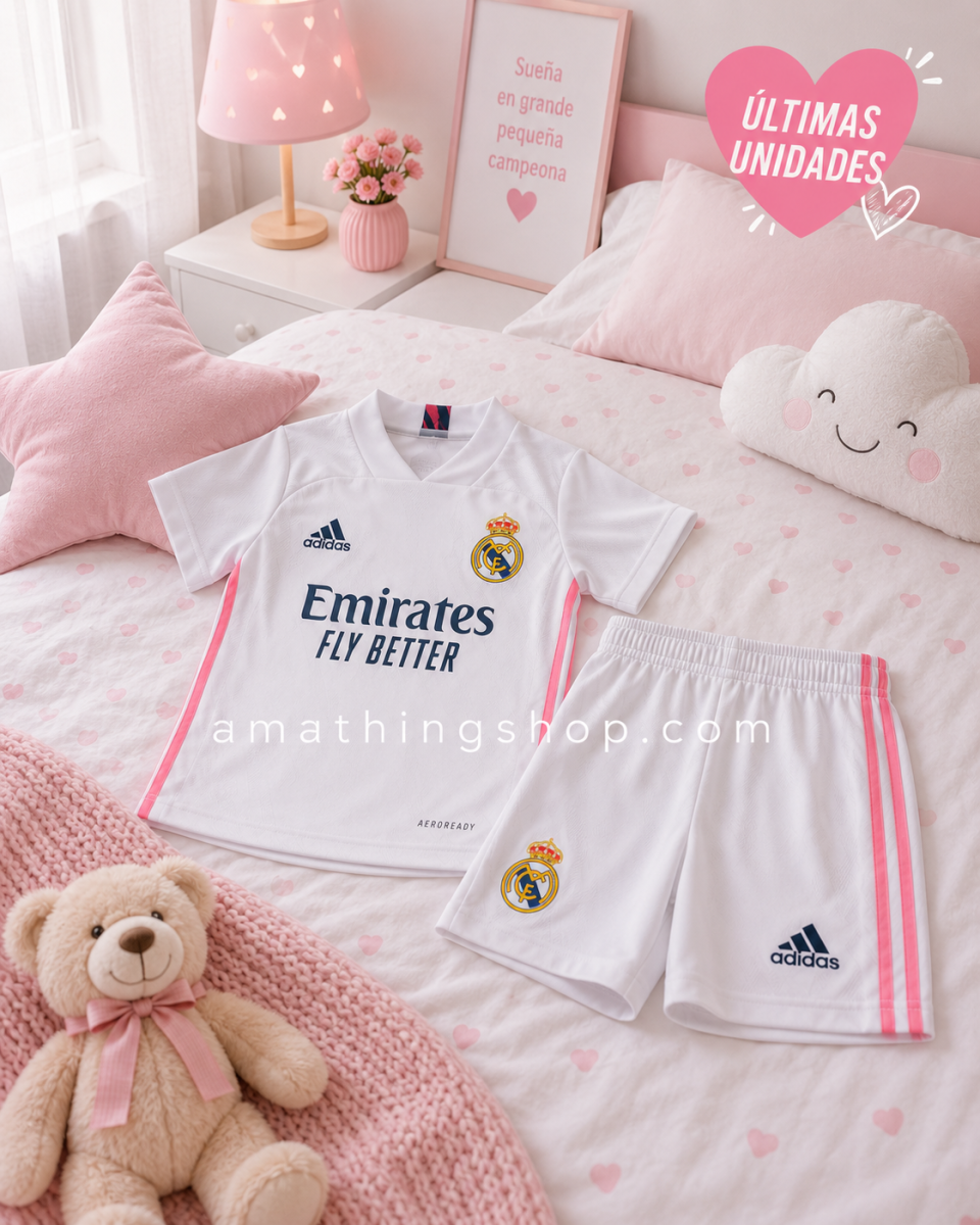 ADIDAS – Conjunto Real Madrid niño 2020/21 oficial | Kit Adidas blanco y rosa - Imagen 4