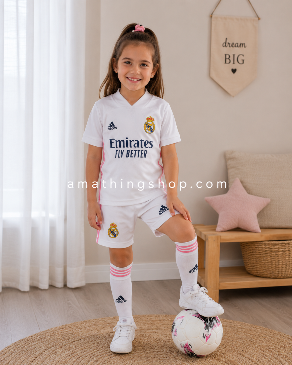 ADIDAS – Conjunto Real Madrid niño 2020/21 oficial | Kit Adidas blanco y rosa - Imagen 6