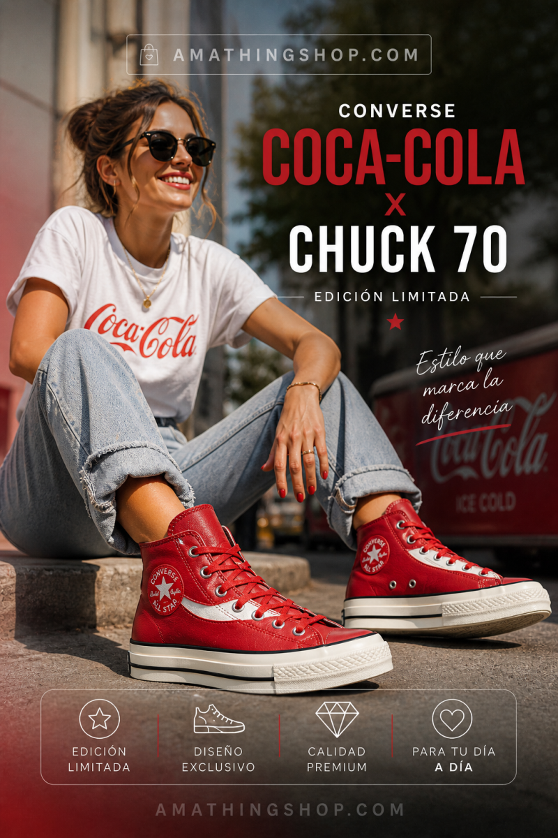 CONVERSE – Zapatillas Converse Chuck 70 x Coca-Cola Rojas Piel Edición Limitada - Imagen 6