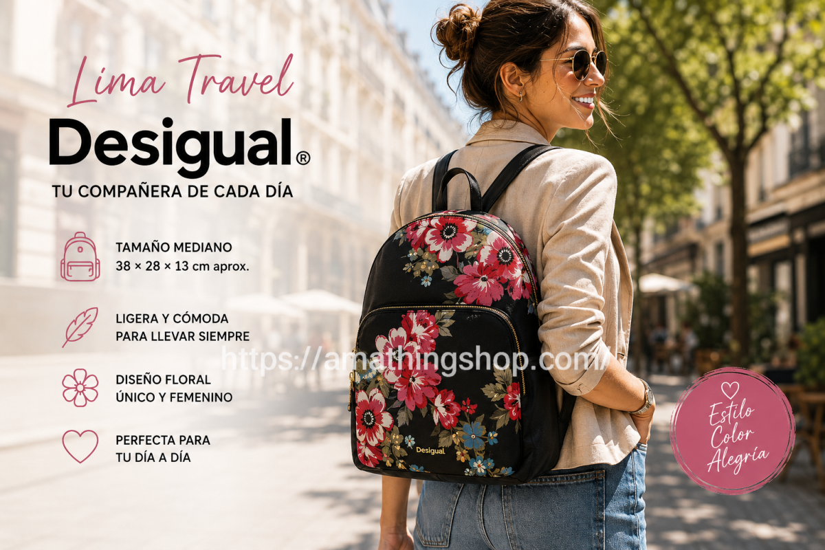 DESIGUAL – Mochila Desigual Floral Lima Travel Negra Mediana Exclusiva - Imagen 5