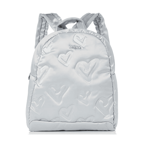 DESIGUAL – Mochila Desigual Simoneta Venice Plateada Corazones Mujer 36x32x12cm
