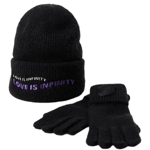 DESIGUAL – Pack Regalo Gorro y Guantes Negro Love is Infinity Mujer