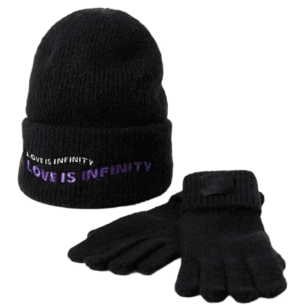 DESIGUAL – Pack Regalo Gorro y Guantes Negro Love is Infinity Mujer - Imagen 2