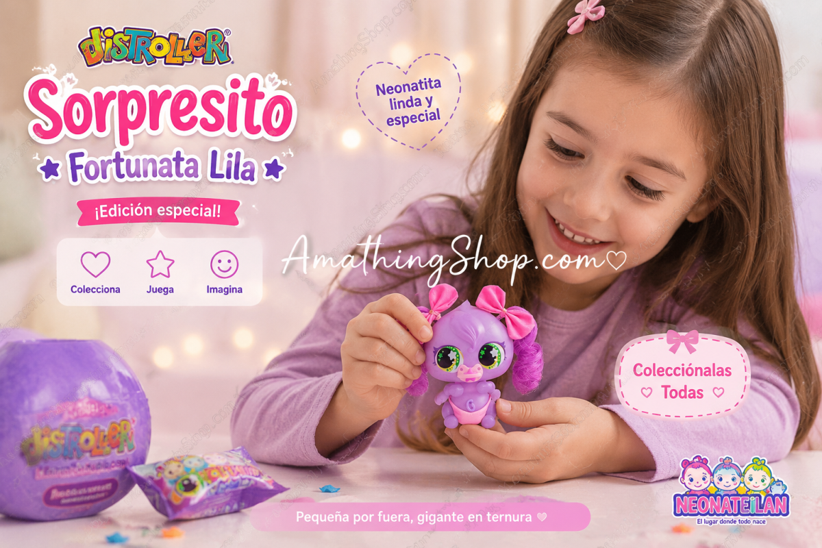 DISTROLLER – Muñeco Distroller Sorpresito Fortunata Lila 9 cm con 13 Piezas D993007 - Imagen 5