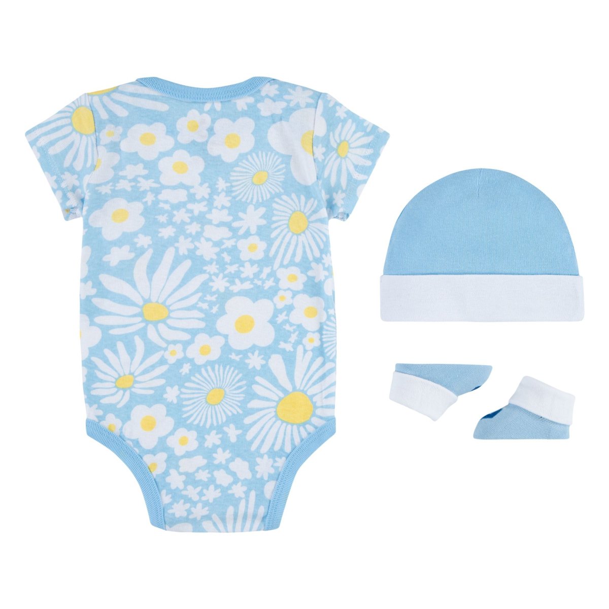 CONVERSE – Conjunto Bebé Original 3 Piezas 0-6 Meses Flores Azul Body Gorro Patucos Caja Regalo Edición Limitada NC0347-BIS - Imagen 3