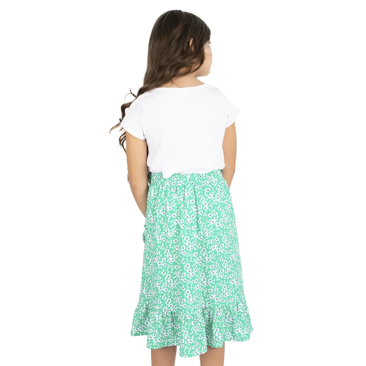 Falda niña verde floral con volante - Imagen 5
