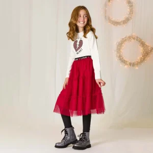 Falda midi de niña color rojo tul