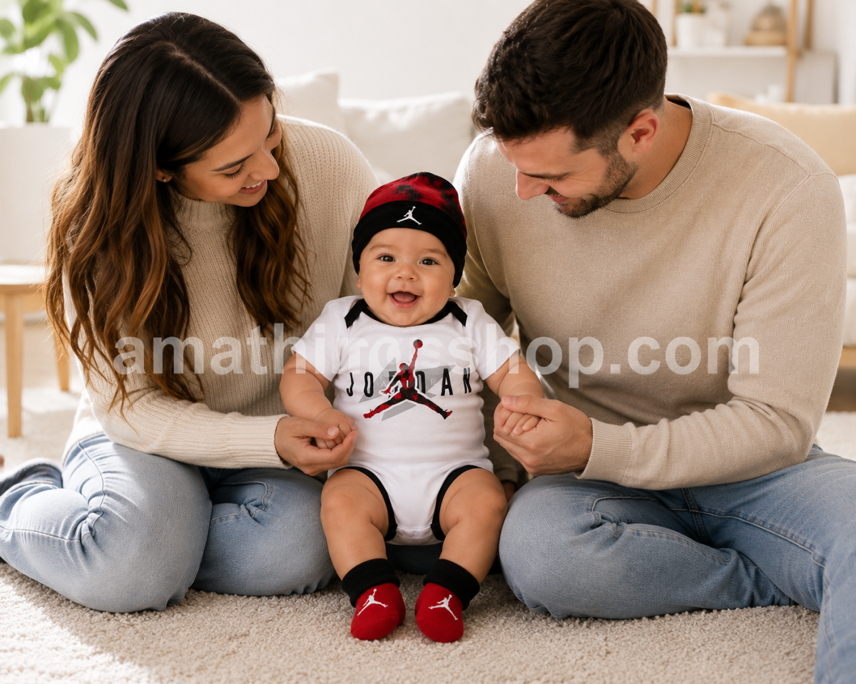NIKE – Conjunto Bebé Air Jordan 3 Piezas Body Gorro y Patucos Blanco Negro Rojo Edición Limitada NJ0446-001 - Imagen 5