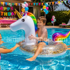 SUPERFLOTADORES – Flotador Unicornio Gigante con Purpurina Dorada para Piscina y Playa (116×79 cm)