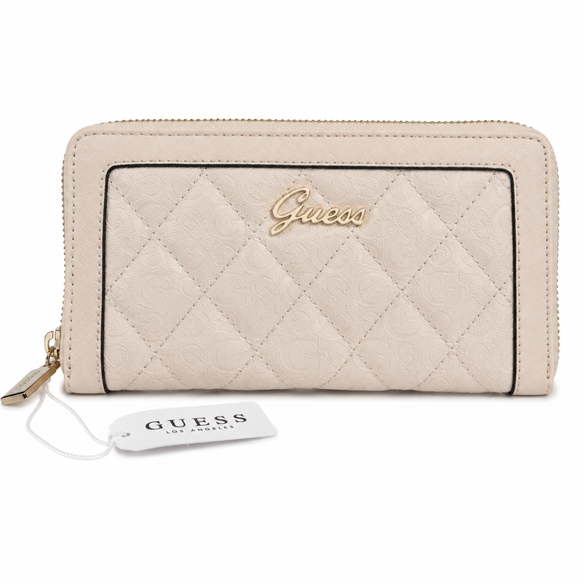 GUESS – Monedero Cartera Mujer Beige Acolchada Logo Dorado 20×11 cm - Imagen 3
