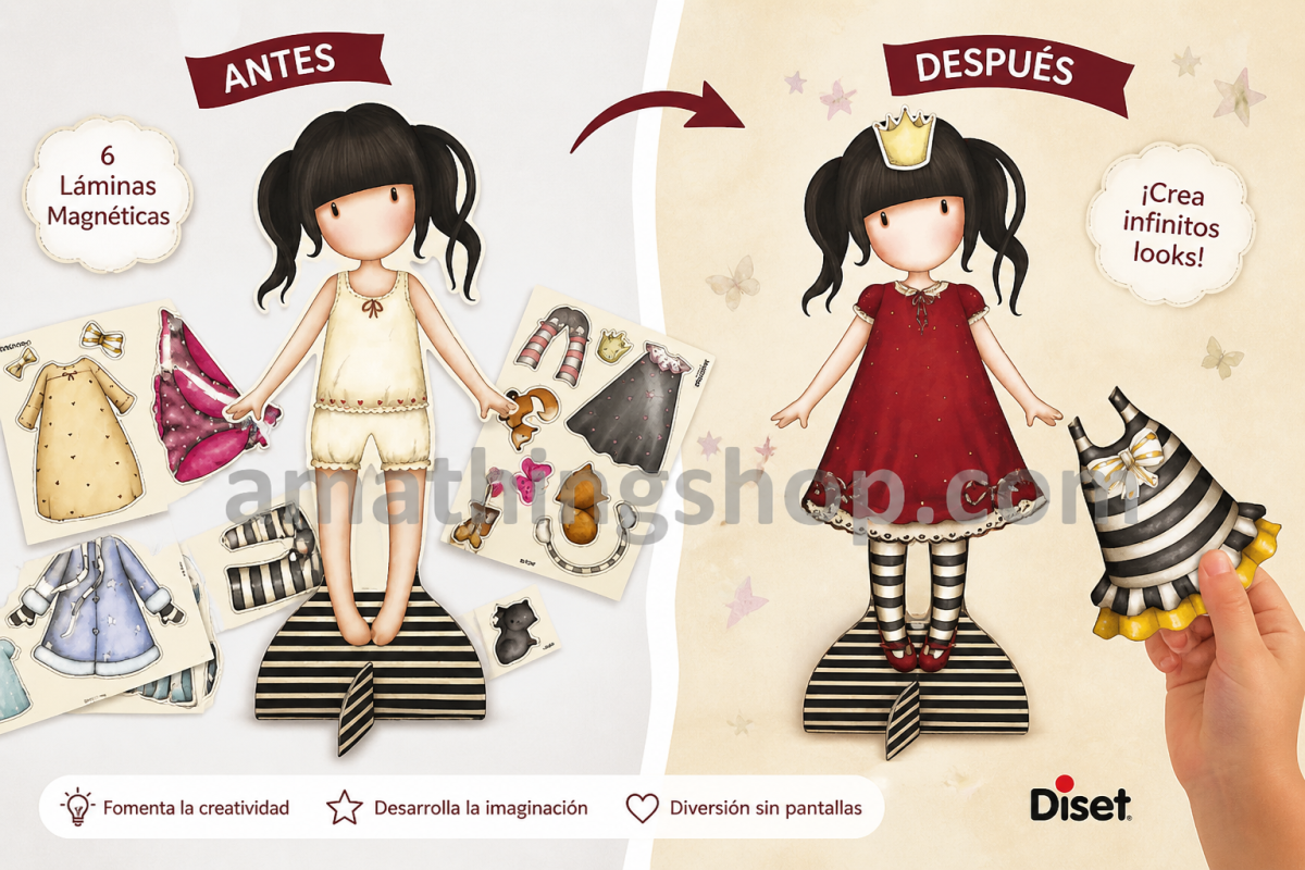 DISET – Gorjuss Santoro Viste a Ruby | Juego Magnético Niñas 6 Láminas Vestidos - Imagen 6
