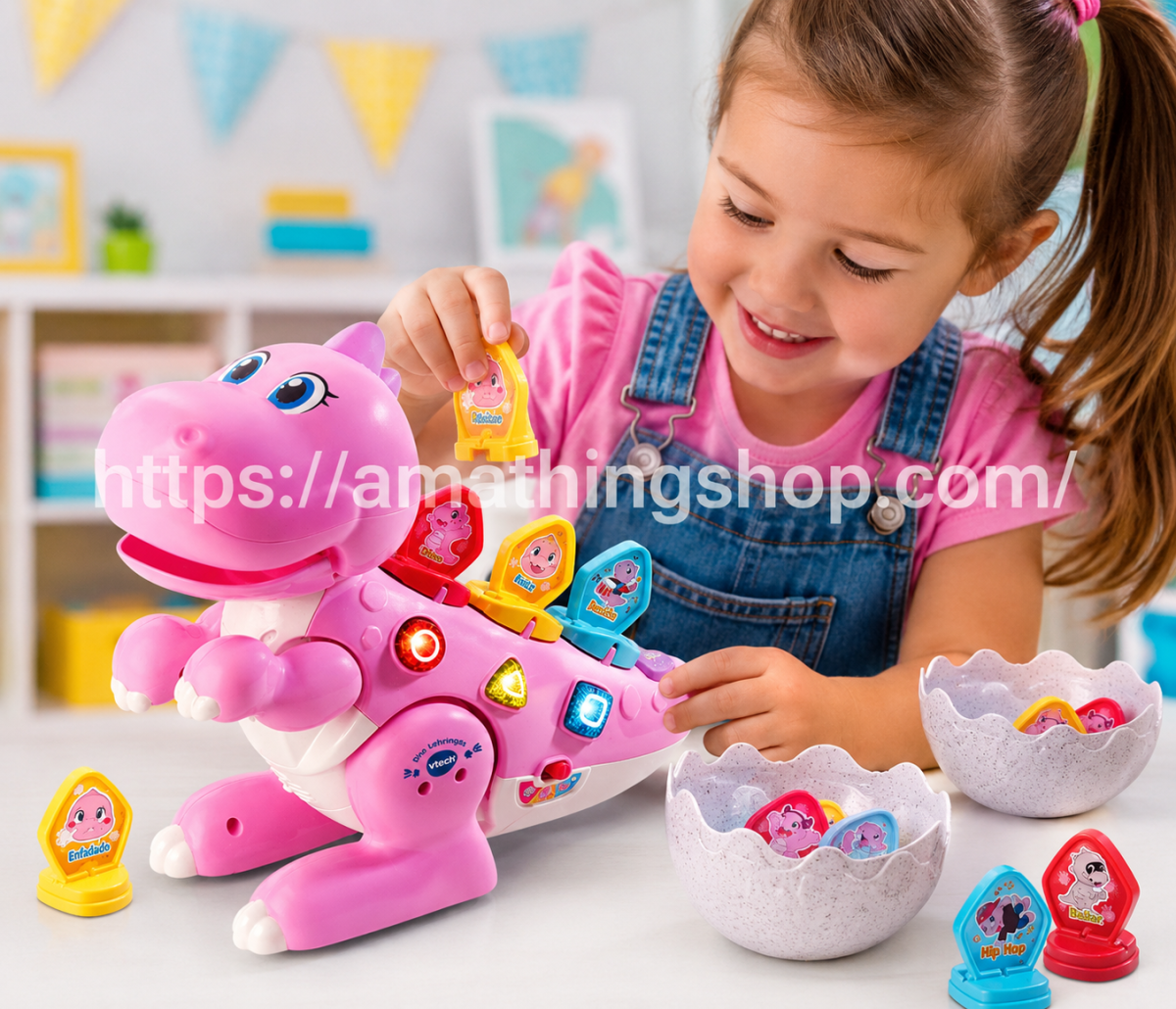 VTECH – VTech Dina Babysaurio Rosa – Dinosaurio Interactivo Educativo y Programable - Imagen 3