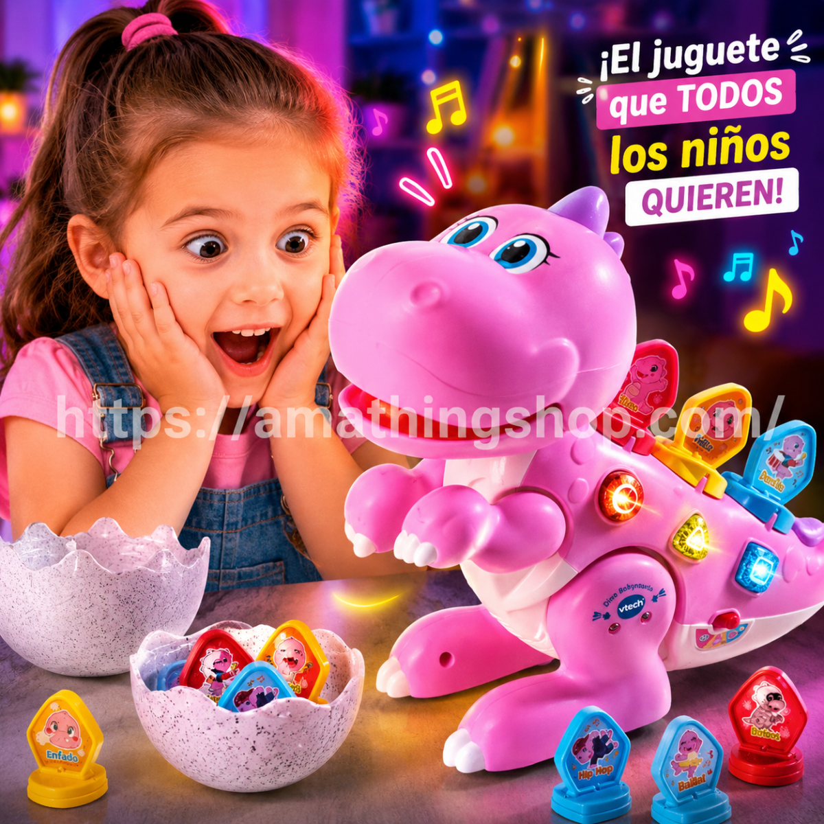 VTECH – VTech Dina Babysaurio Rosa – Dinosaurio Interactivo Educativo y Programable - Imagen 9