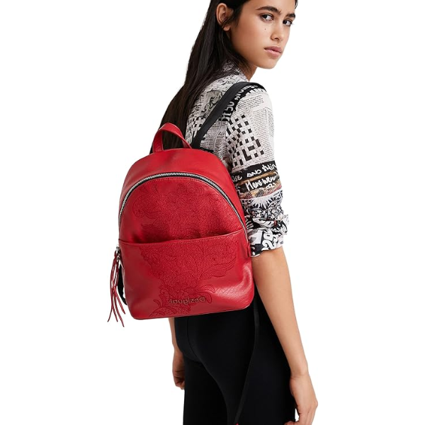 DESIGUAL – Mochila Desigual Back Rising Mombasa Mini Roja Mujer 24x30x12cm - Imagen 4