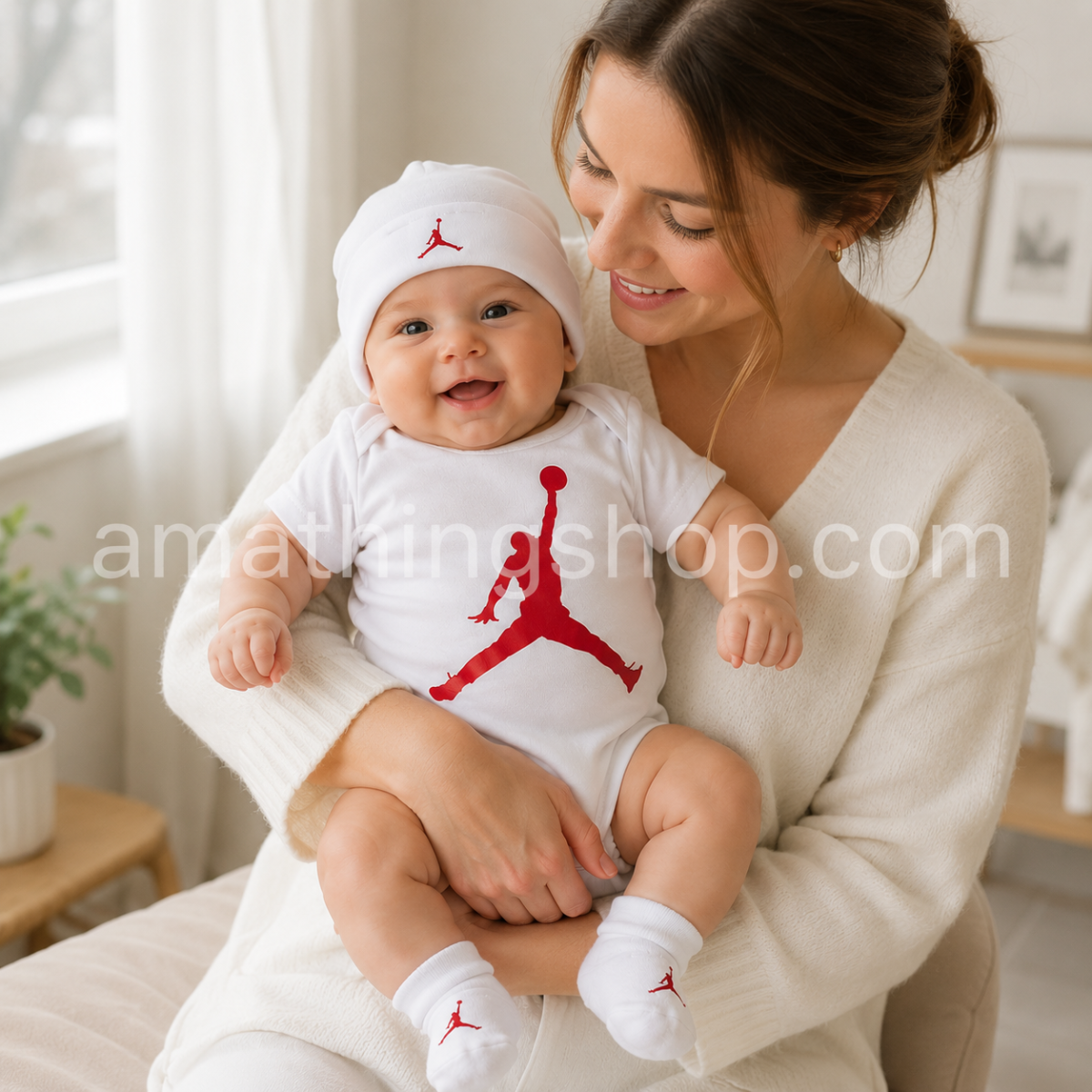 NIKE – Conjunto Nike Air Jordan Bebé Original 3 Piezas Blanco Jumpman Body Gorro Patucos 0-6 Meses MJ0041-001 - Imagen 7