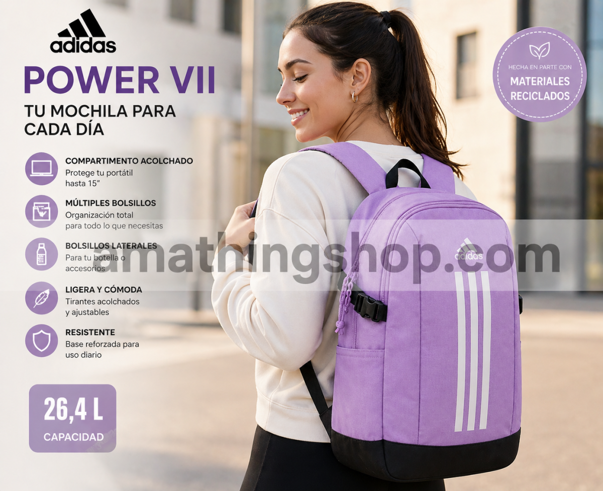 ADIDAS – Mochila Adidas Power VII Lila 26L para Portátil IX3180 - Imagen 8