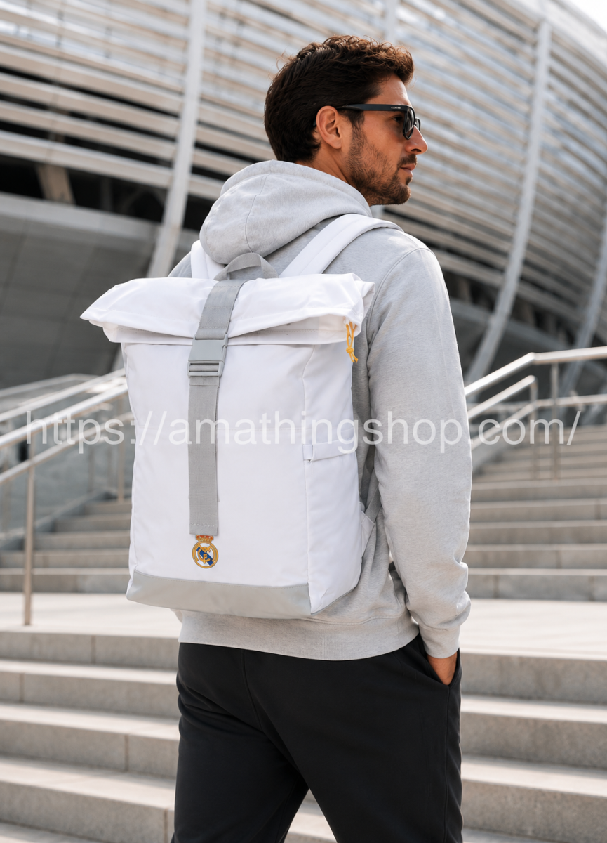 ADIDAS – Mochila adidas Real Madrid Blanca Original JN4150 Roll Top 26,9L Universidad Gimnasio Viaje - Imagen 5