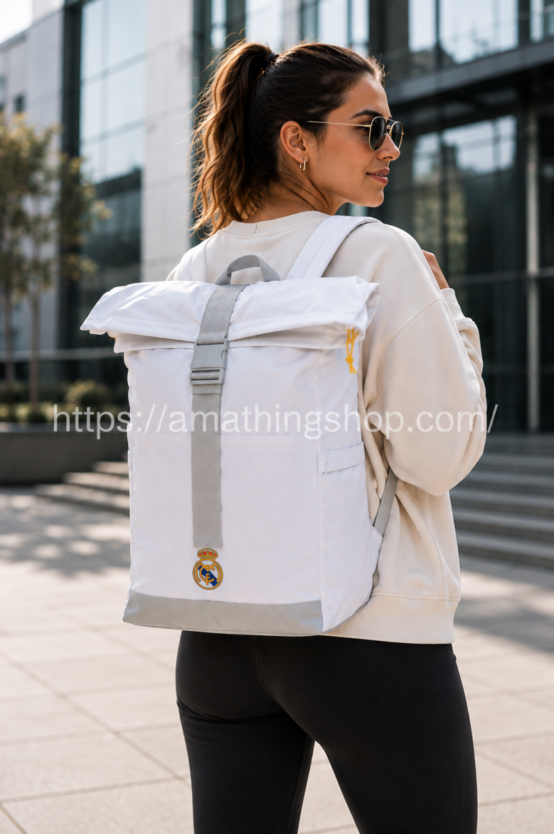 ADIDAS – Mochila adidas Real Madrid Blanca Original JN4150 Roll Top 26,9L Universidad Gimnasio Viaje - Imagen 7