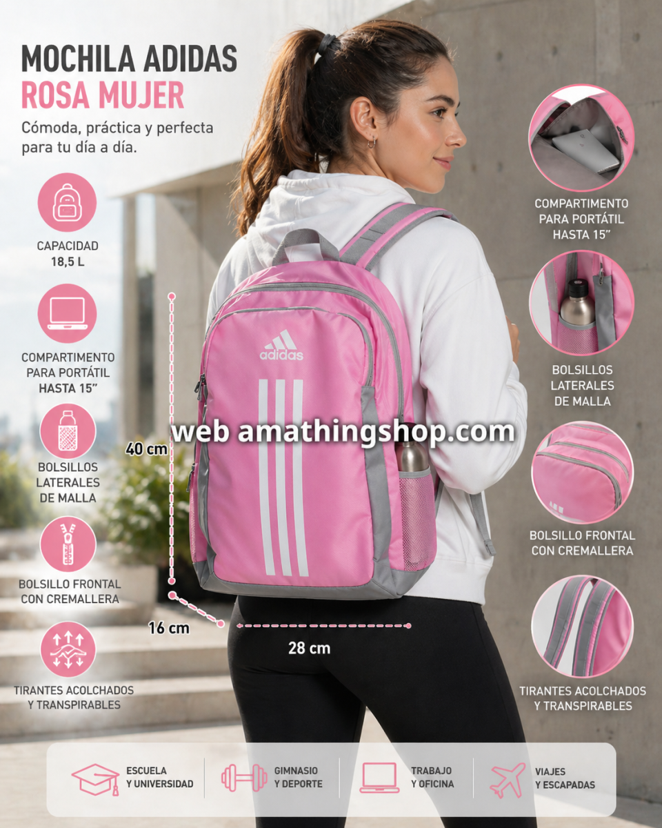 ADIDAS – Mochila Adidas Rosa HM9304 PrimeLift 18,5 L Mujer Adolescente Portátil 15” - Imagen 6