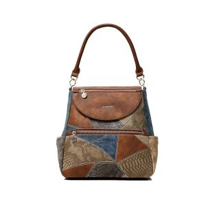 DESIGUAL – Mochila Bolso Desigual Mujer Patchwork Marrón Atica Positano